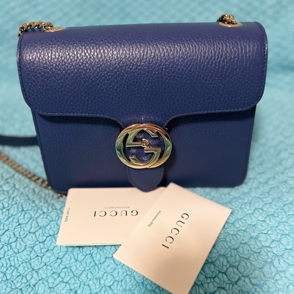 Gucci Blue Crossbody Bag with Gold Chain